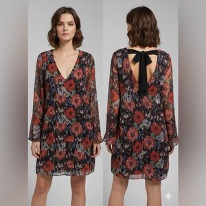 BCBGeneration Red and Black Floral Long Sleeve Dress